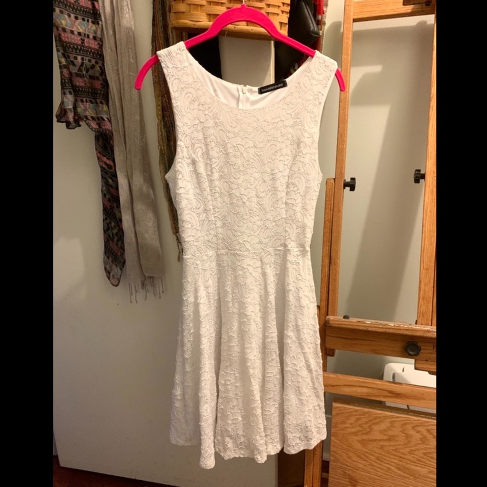 White cocktail dress, detailed embroidery